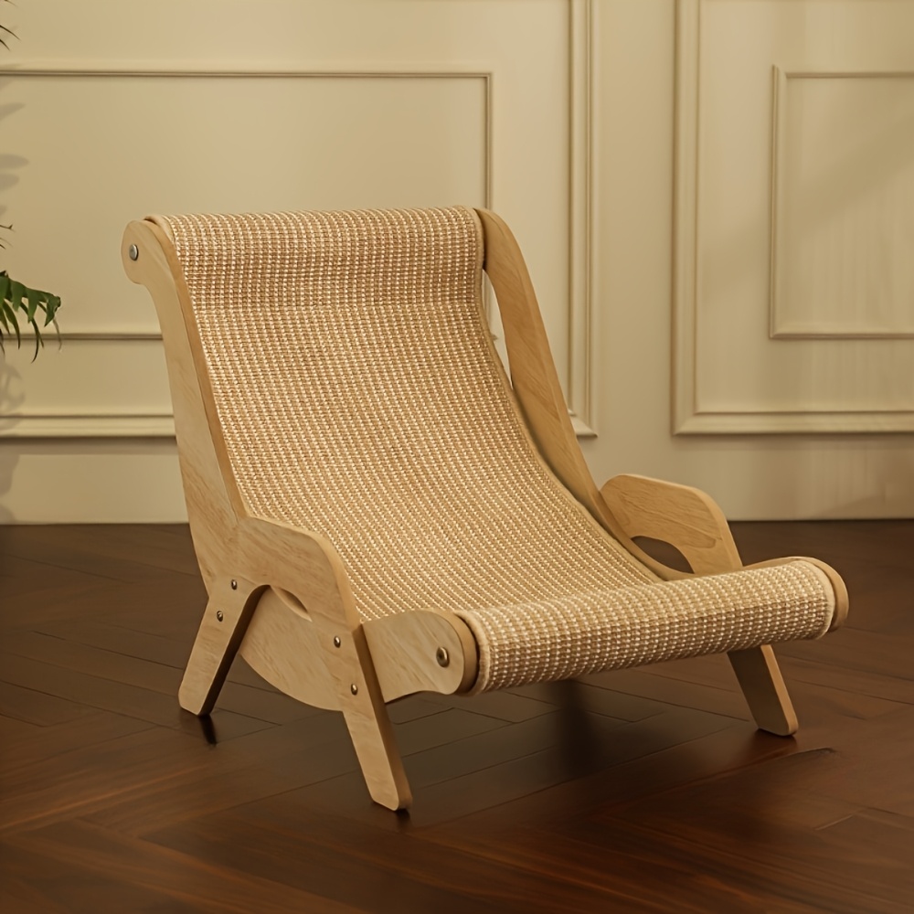 Durable Sisal Cat Scratching Lounge Chair - Wooden Frame, Horizontal Design, No-Mess Claw Grinding Pad &amp; Cozy Cat Bed for Indoor Use