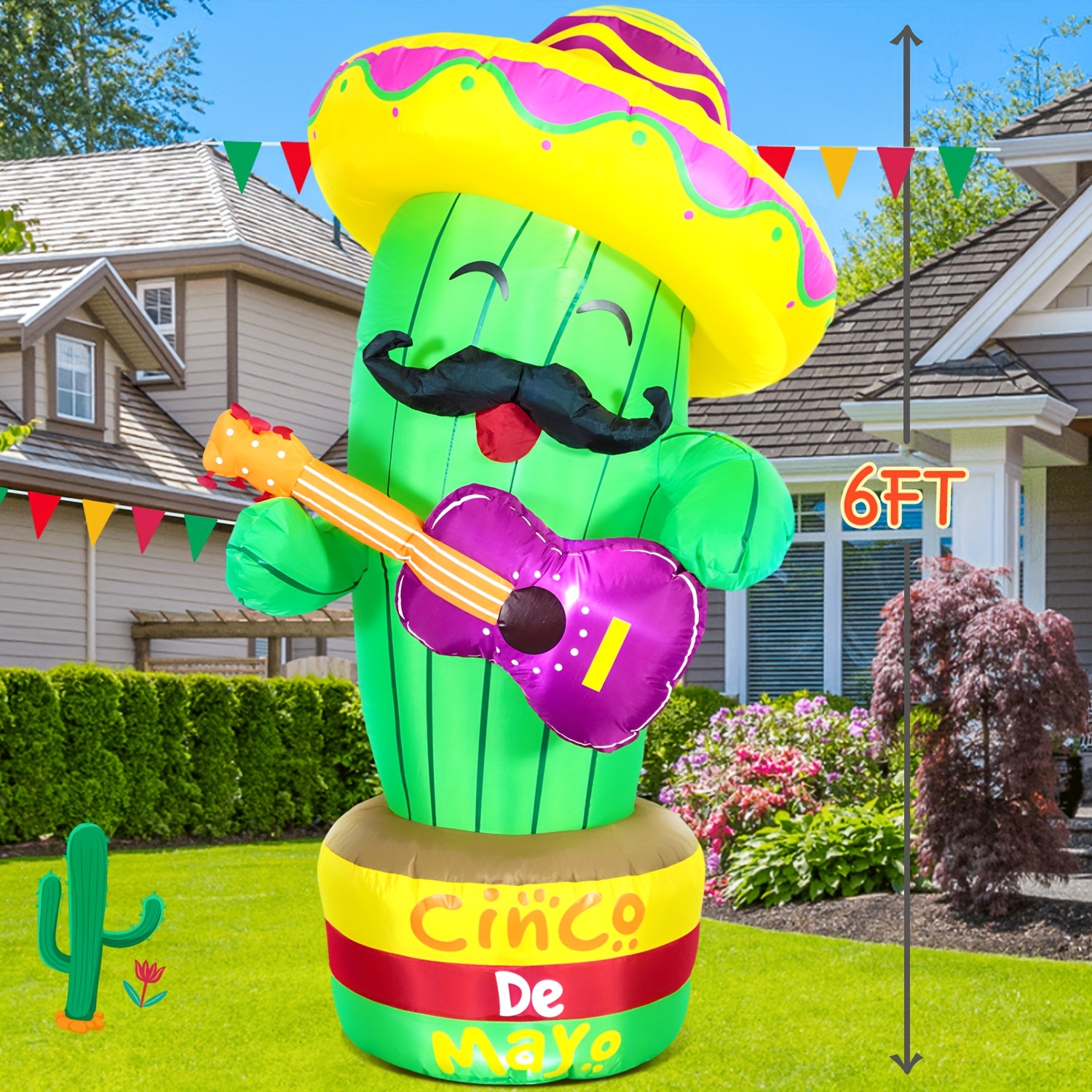 Cactus Gonflable 86 Cm Glowhouse - Décoration Parfaite Fête Mexicaine, Luau Hawaïen Ou Soirée Thème Désert