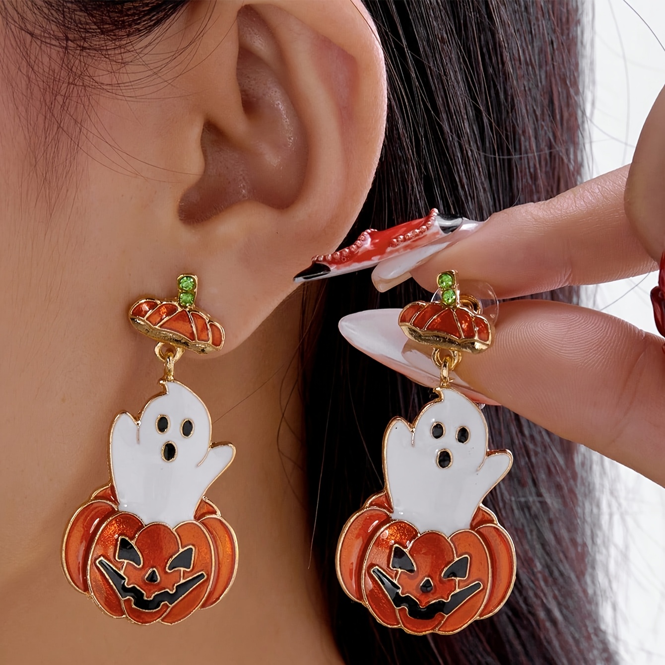 TEMU 2pcs Boucles d'oreilles Halloween Goutte d'Huile Citrouille et