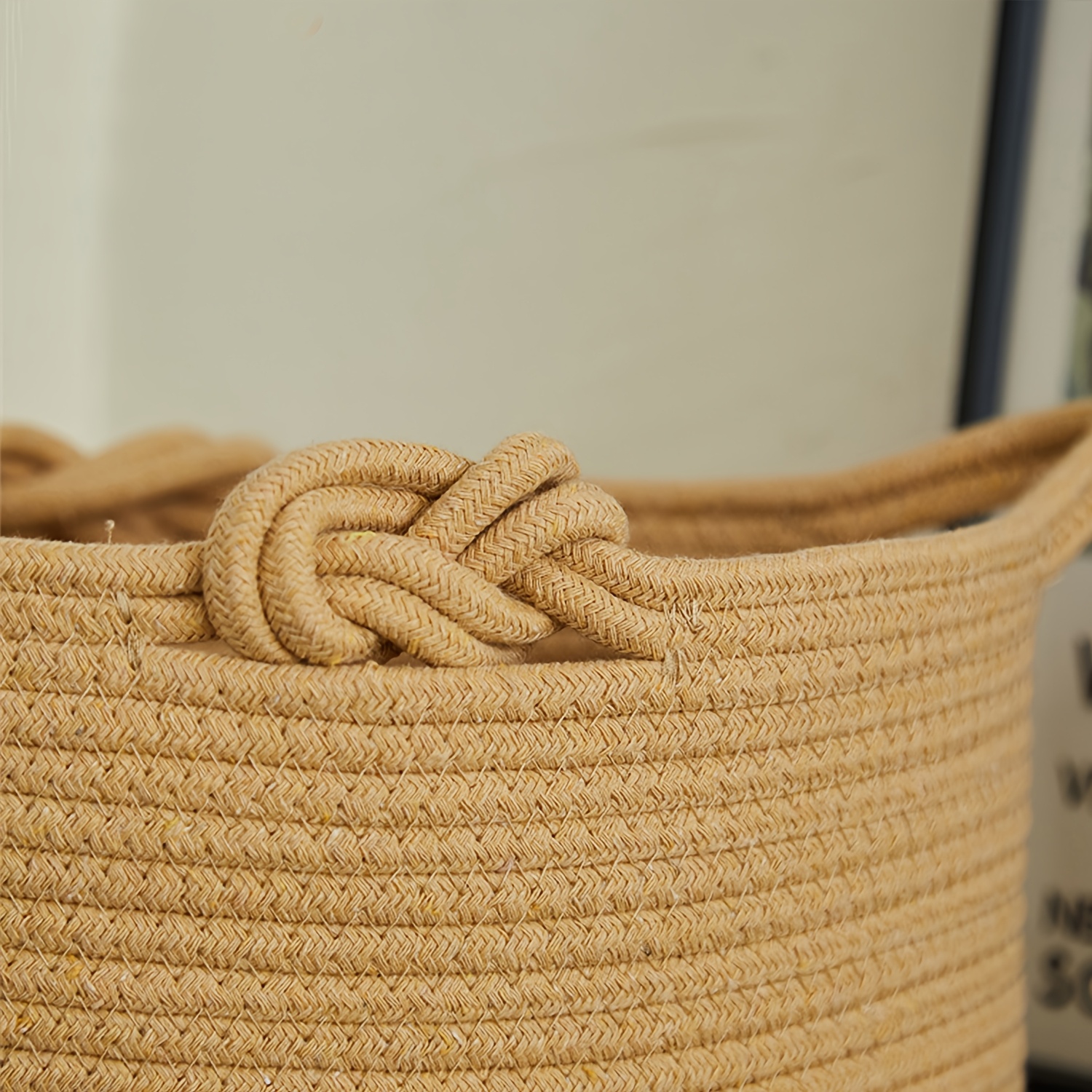Inwagui Foldable Rope Basket with Handles, Oval Laundry Basket Stackable, Soft And Firm Storage Basket for Clothes, Blanket, Towels, Socks, Decorative Basket Box, Bathroom, Bedroom, Spring Summer, Laundry Baskets