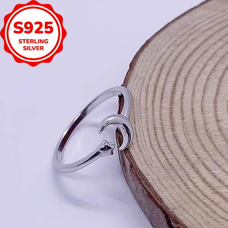Women's S925 Sterling Silver Star & Moon Open-Toe Ring, Elegant Gift