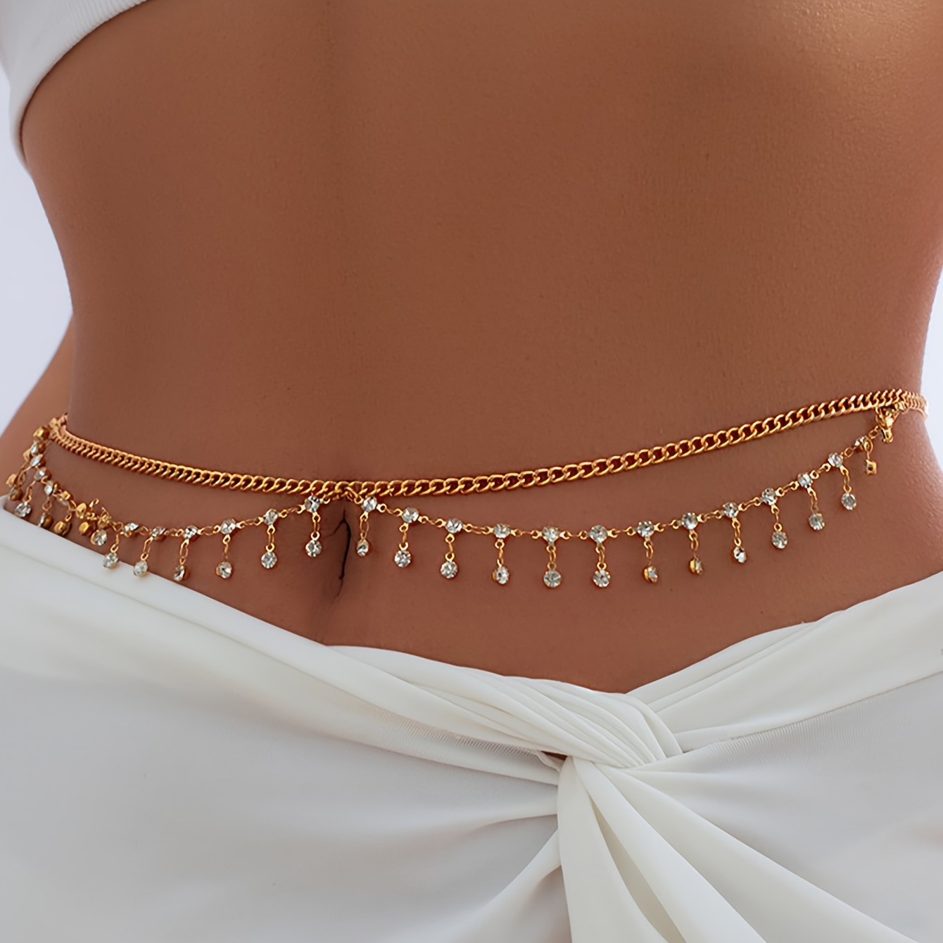 TEMU 1pc Tassel Rhinestones Waist Chain Women's Fashion Versatile Sexy Temperament Wear Holiday Gift (handmade Chain Trimming Length Beads Quantity