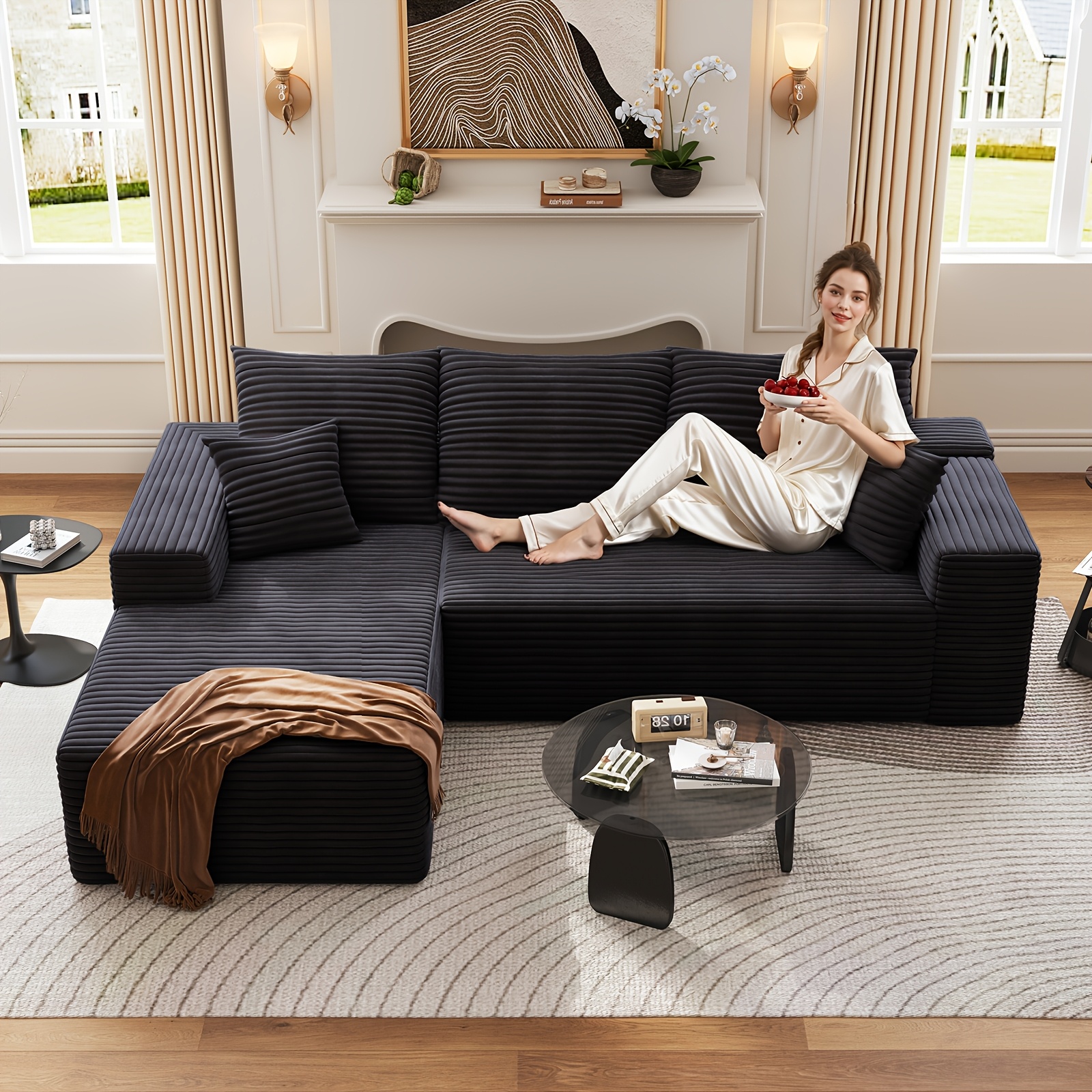 94.1" CONTEMPORARY MODULAR L-SHAPED CLOUD SOFA SET FOR LOUNGE - Plush Cushions, Design, Easy Assembly for Spacious Areas - Ideal for Living Rooms And Flats - Minimalist Aesthetic, Lightweight Furnishings, Home Decor 28 94.1