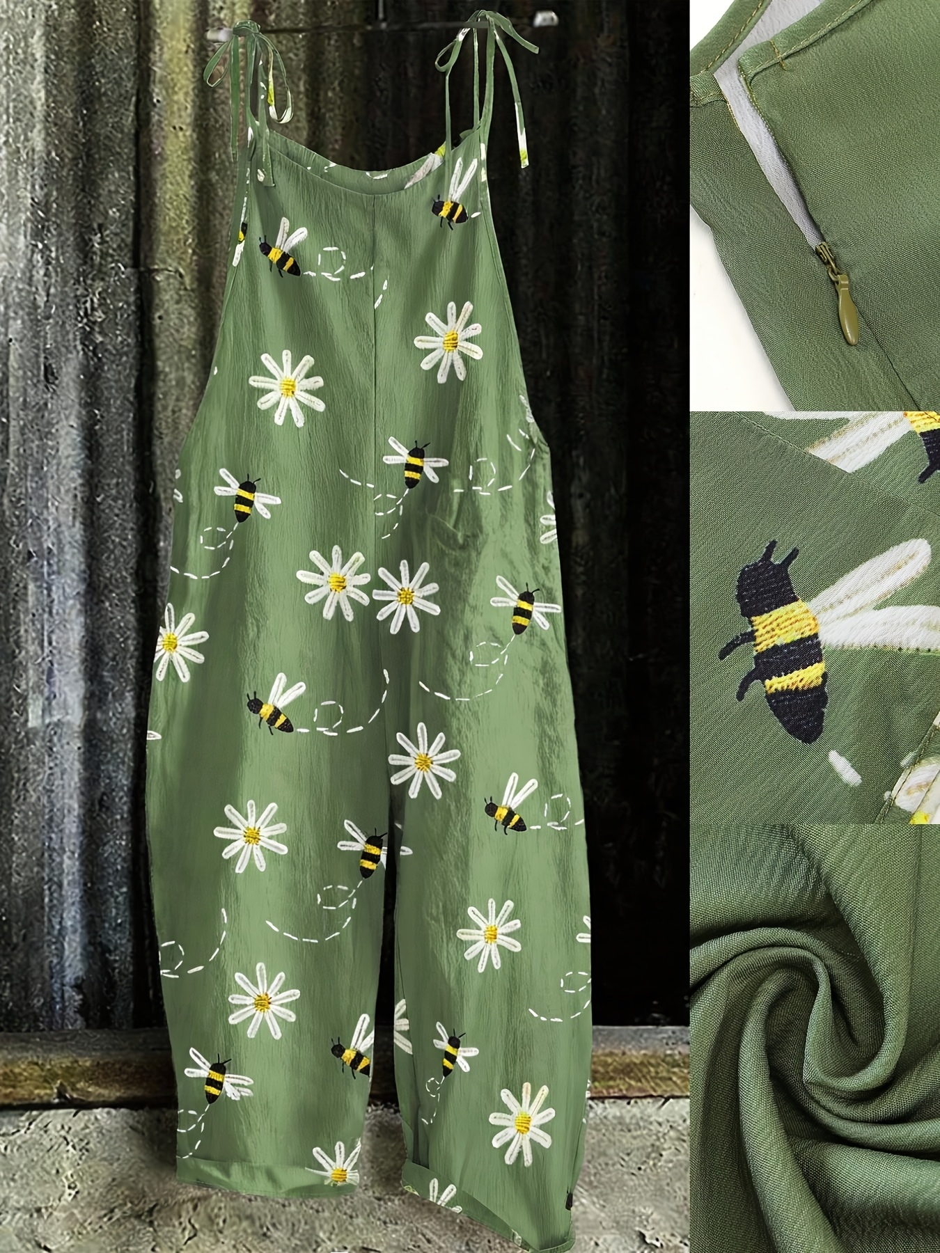 item picture plus size   daisy jumpsuit plus size casual sleeveless wide leg romper y2k clothes   outfits trendy bohemian ensembles comfortable relaxed fit casual jumpsuits stylish detail party casual wear