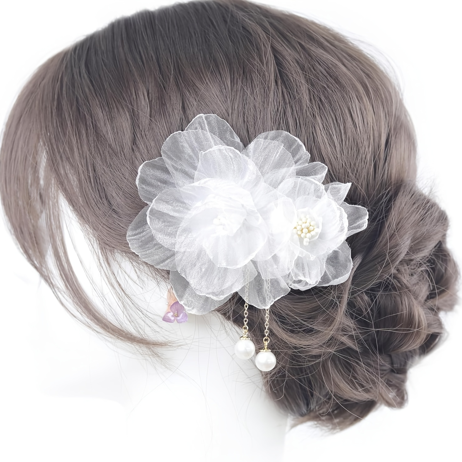 TEMU 揺れるビーズ付きヘアアクセサリークリップ 浴衣 和服 シンプル フラワー 短袴 成人式 卒業式 結婚式前の写真撮影 花嫁 七五三 入学式 入学式