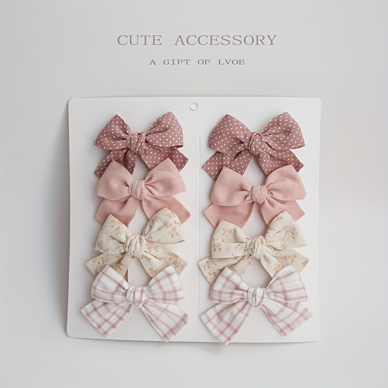 

8pcs Aitoushi Girls' Hair Accessories Set, Casual Striped Bowknots, Nylon Woven, Simple Style, With For Outdoor Wear