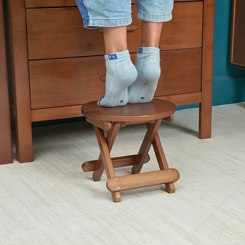 1pc portable folding small round stool travel train small stool fishing stool leisure stool bamboo stool Product details 4