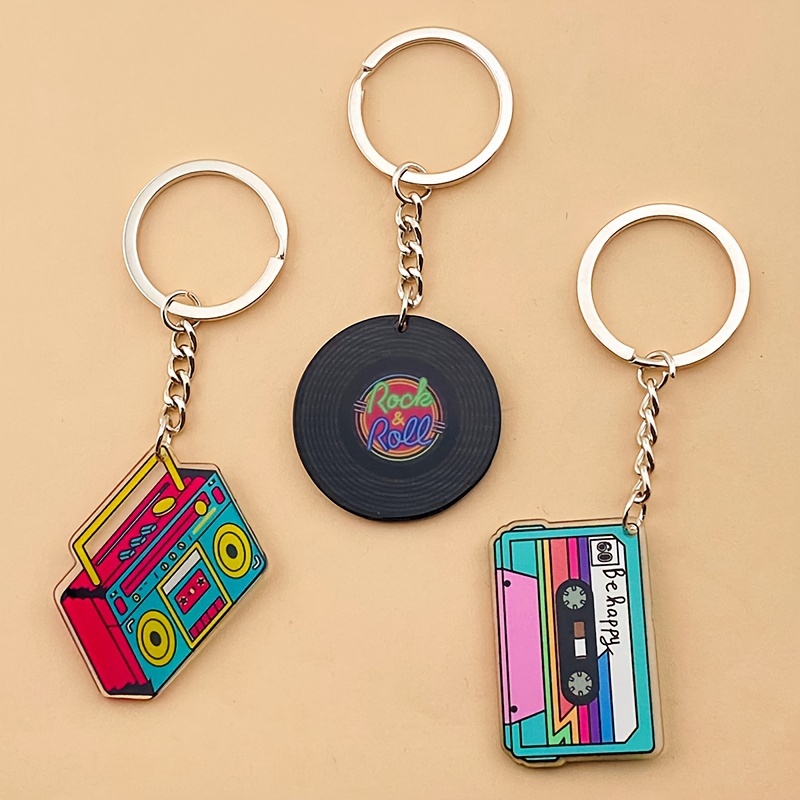 

Retro Music-themed Acrylic Keychains, Alloy Keyrings With Vinyl Record, Cassette Tape & Boombox Designs, Novelty Bag Charms, Round & Rectangle Shapes, Lightweight, Single Piece, Anniversary Gift