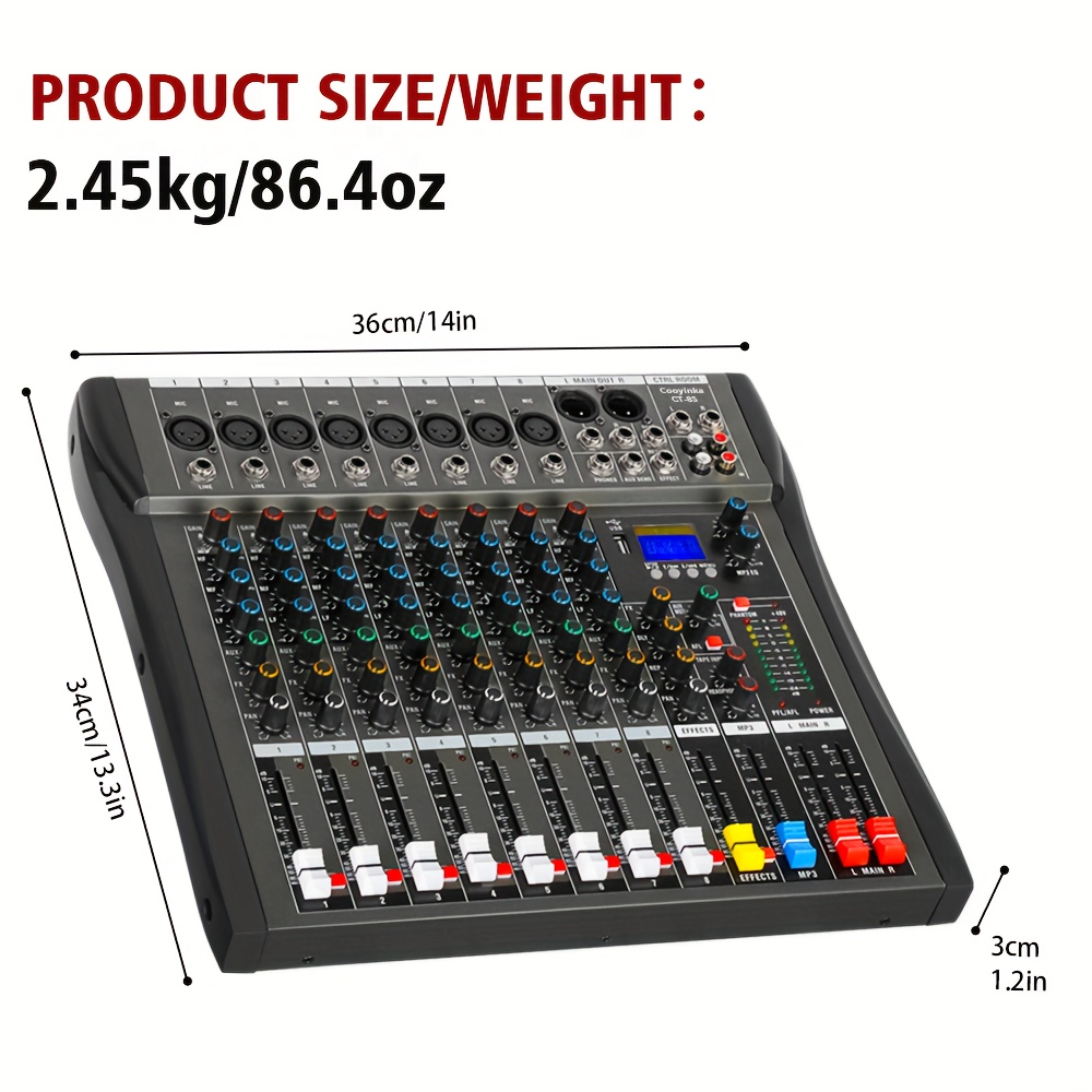 8 channel professional mixer metal body 48v power fx - Temu