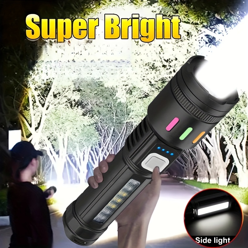 

Anyice Usb Rechargeable Led Flashlight With Cob Side , Beam & Power Indicator - Abs Material, Includes Usb Cable