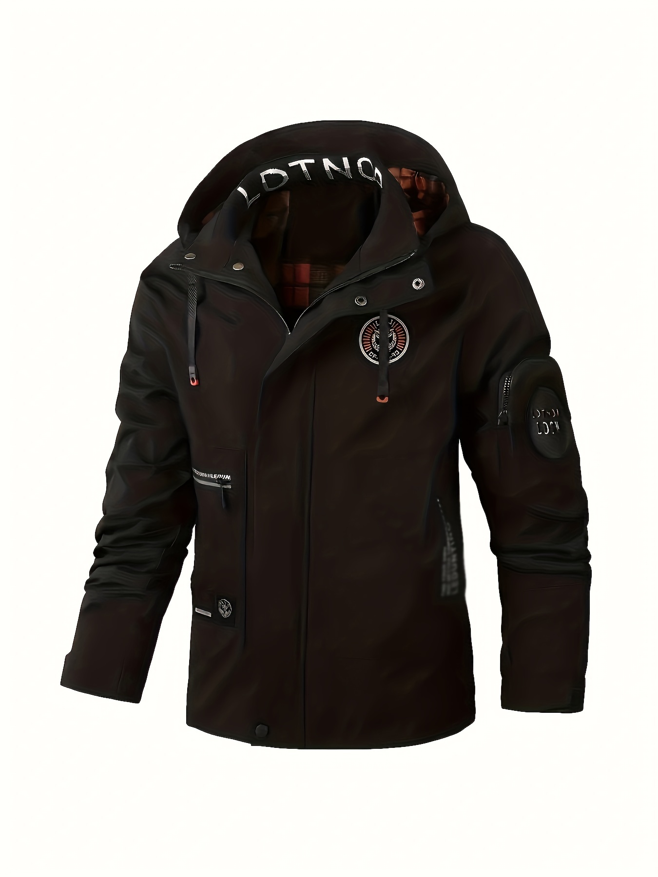 men's casual hooded jacket with reflective logo, polyester men's casual hooded jacket with reflective logo, polyester