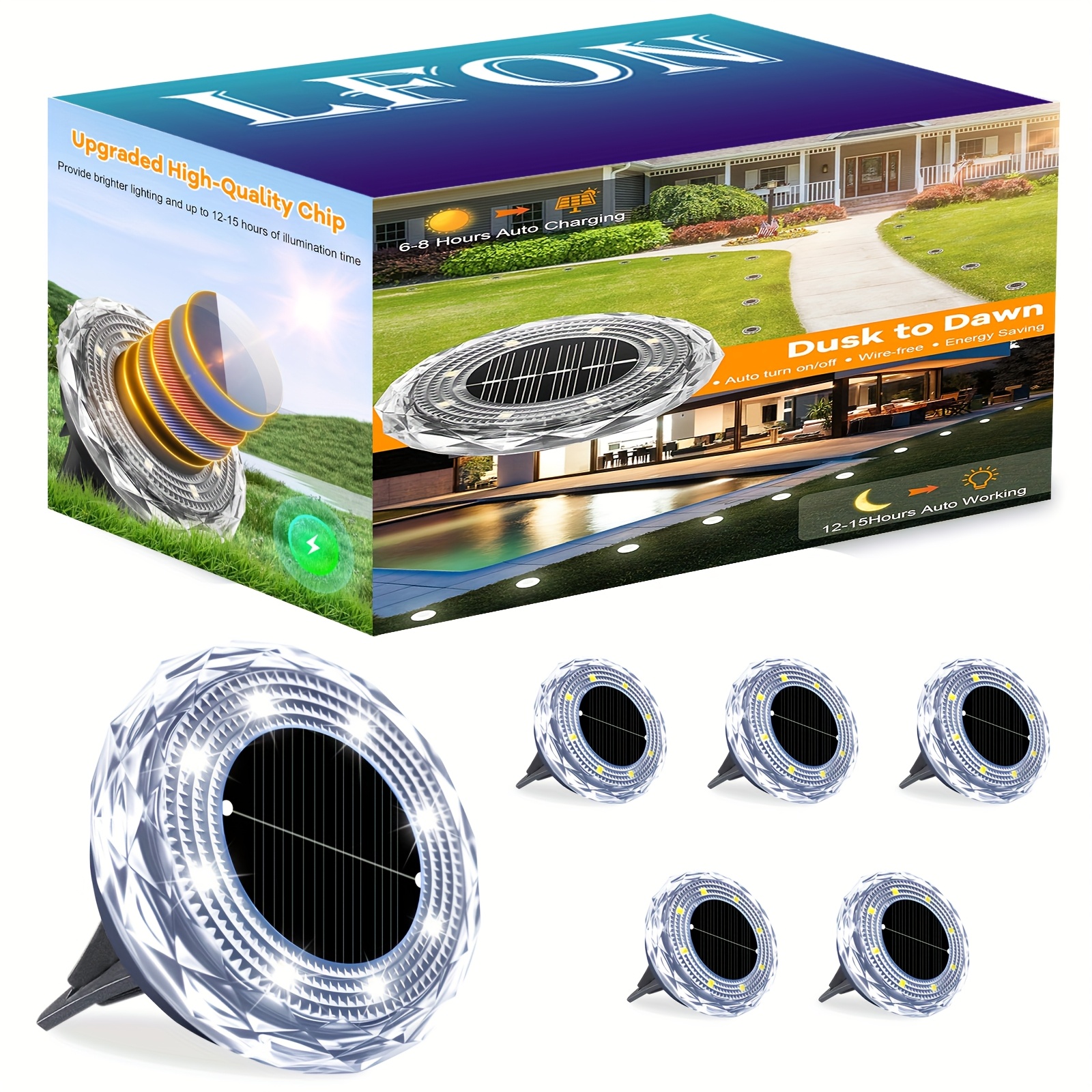 TEMU Mini Solar Ground Lights, 6 Pack Solar Powered Pathway Lights Outdoor, Ip44, Led Solar Disk Light For Patio Driveway Walkway Garden Lawn Path Landscape