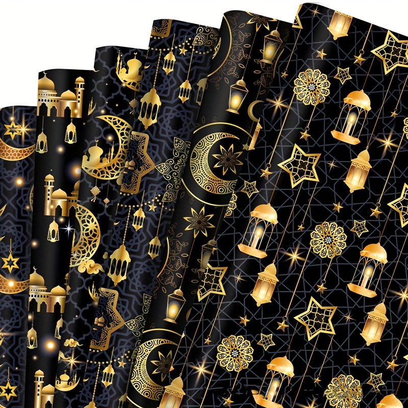 

6pcs Holiday Gift Decorative Wrapping Paper, Ramadan House Moon Lamp Gift Decorative Paper Party Gift Box Decorative Outer Wrapping Paper