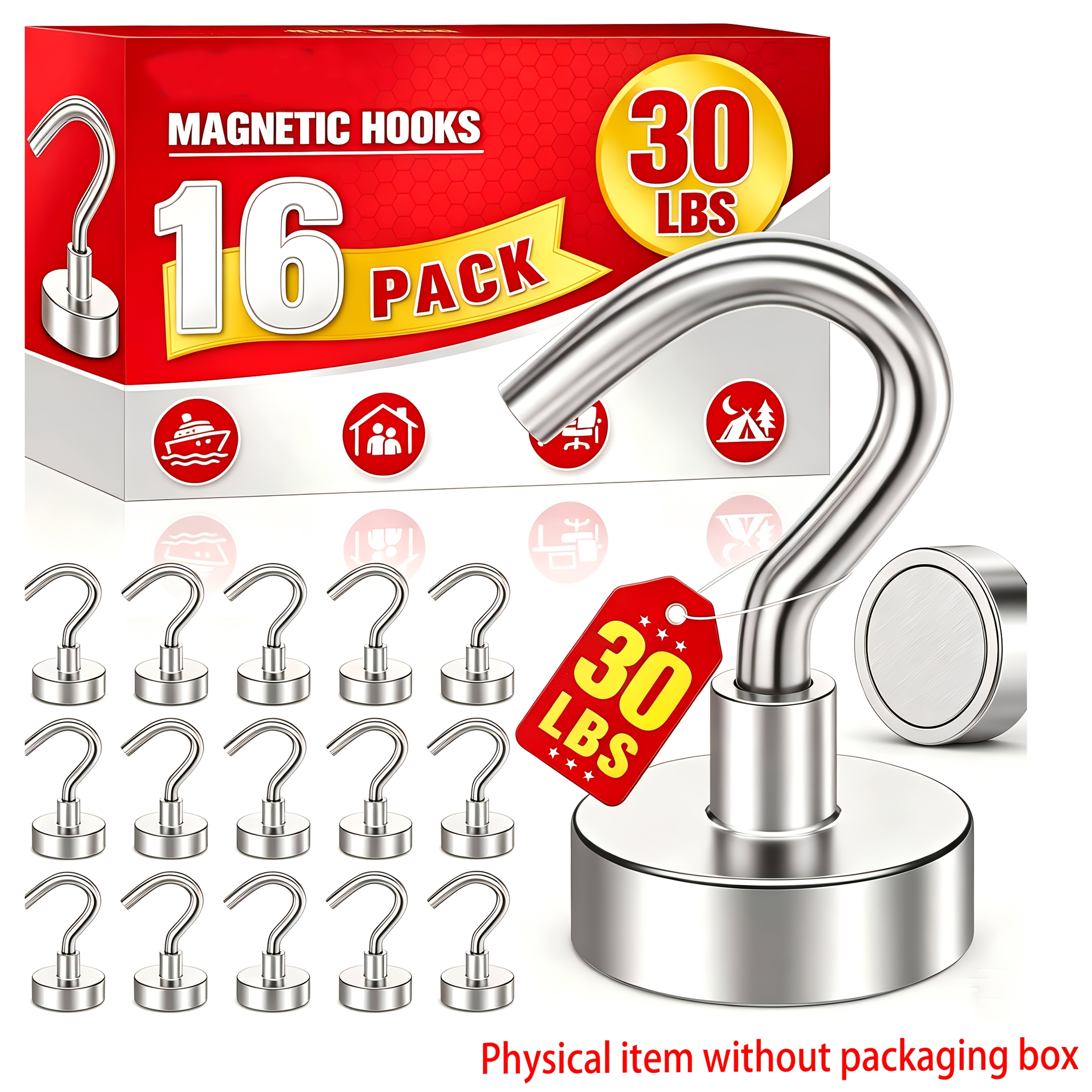 TEMU 16pcs Magnetic Hooks, 30 Lb Heavy-duty Neodymium Magnet Hooks, Strong Magnetic Hooks For Hanging, With Hook Magnets, Suitable For Cruise Ship