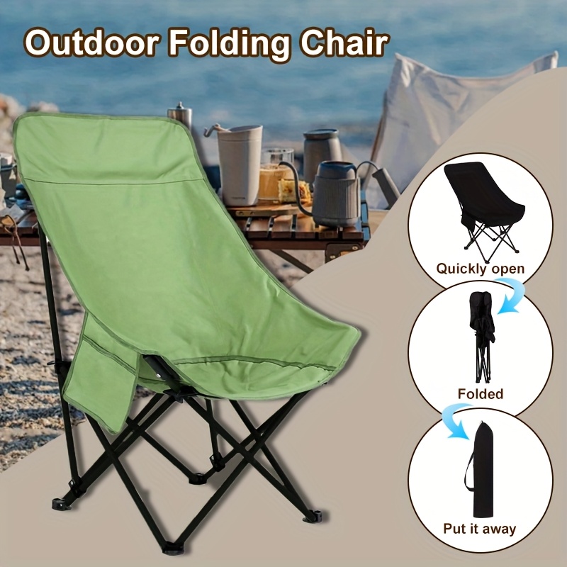 1pc portable folding moon chair high back durable fabric multifunctional lounge chair for outdoor relaxation camping and beach fishing comfortable recliner in black and green models details 5