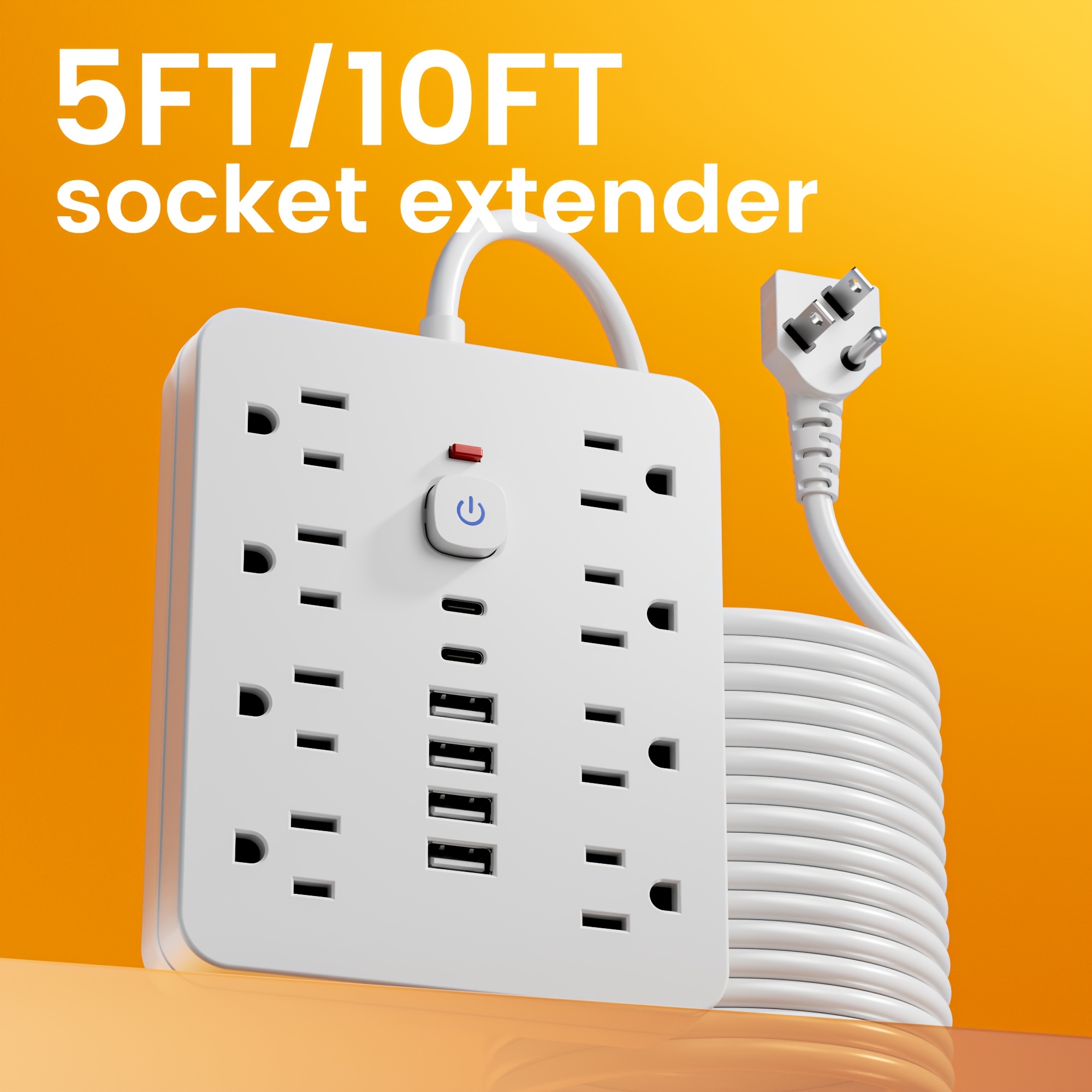 item picture 14 in 1 flat plug outlet extender   protector 8 ac outlets 6 usb ports 2 type c   protection for home daily use