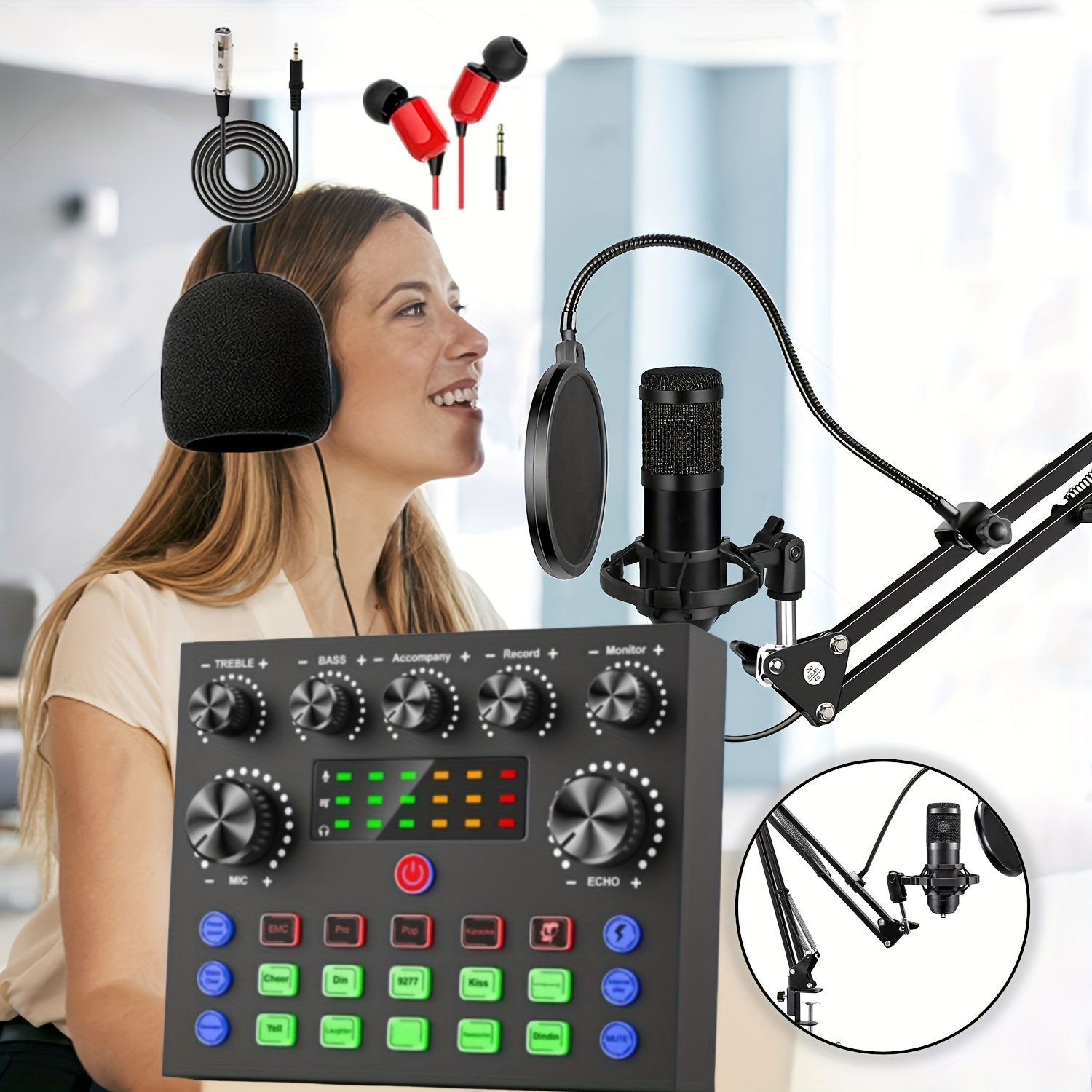 

Podcast Equipment Bundle, Wired Microphone, Podcast And V8s Sound Card, Voice Changer-audio Interface - Suitable For Recording, Singing, And Games.