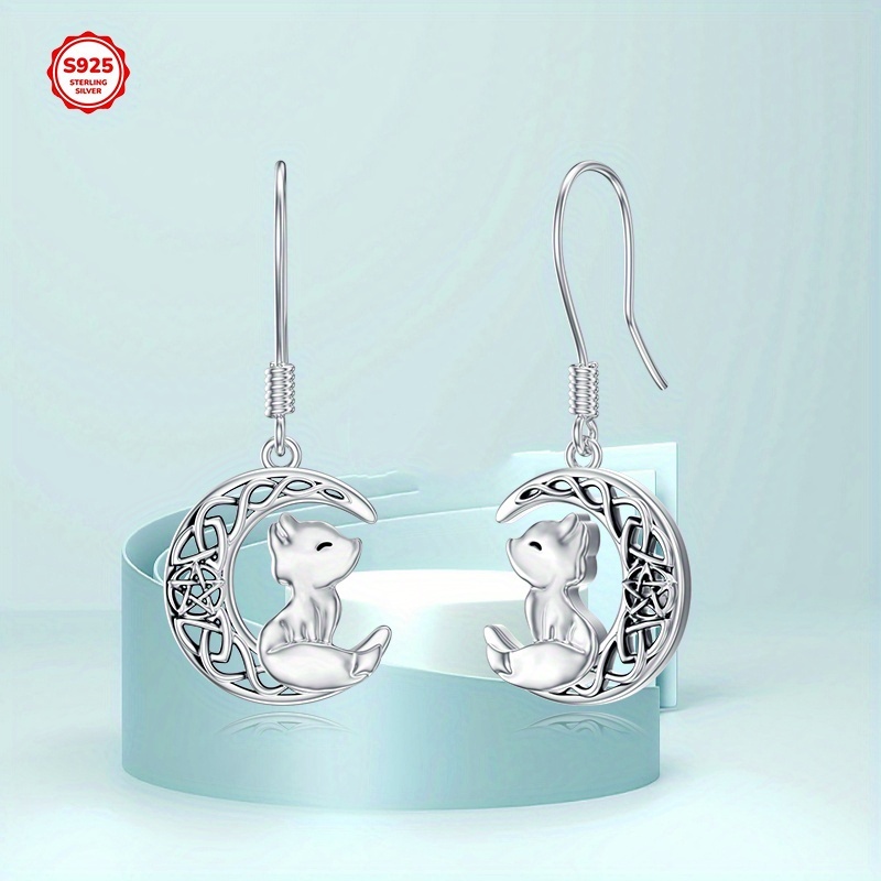 moon fox earrings 925 sterling silver celtic fox dangle earrings cute animal earrings gift for women Product details 5