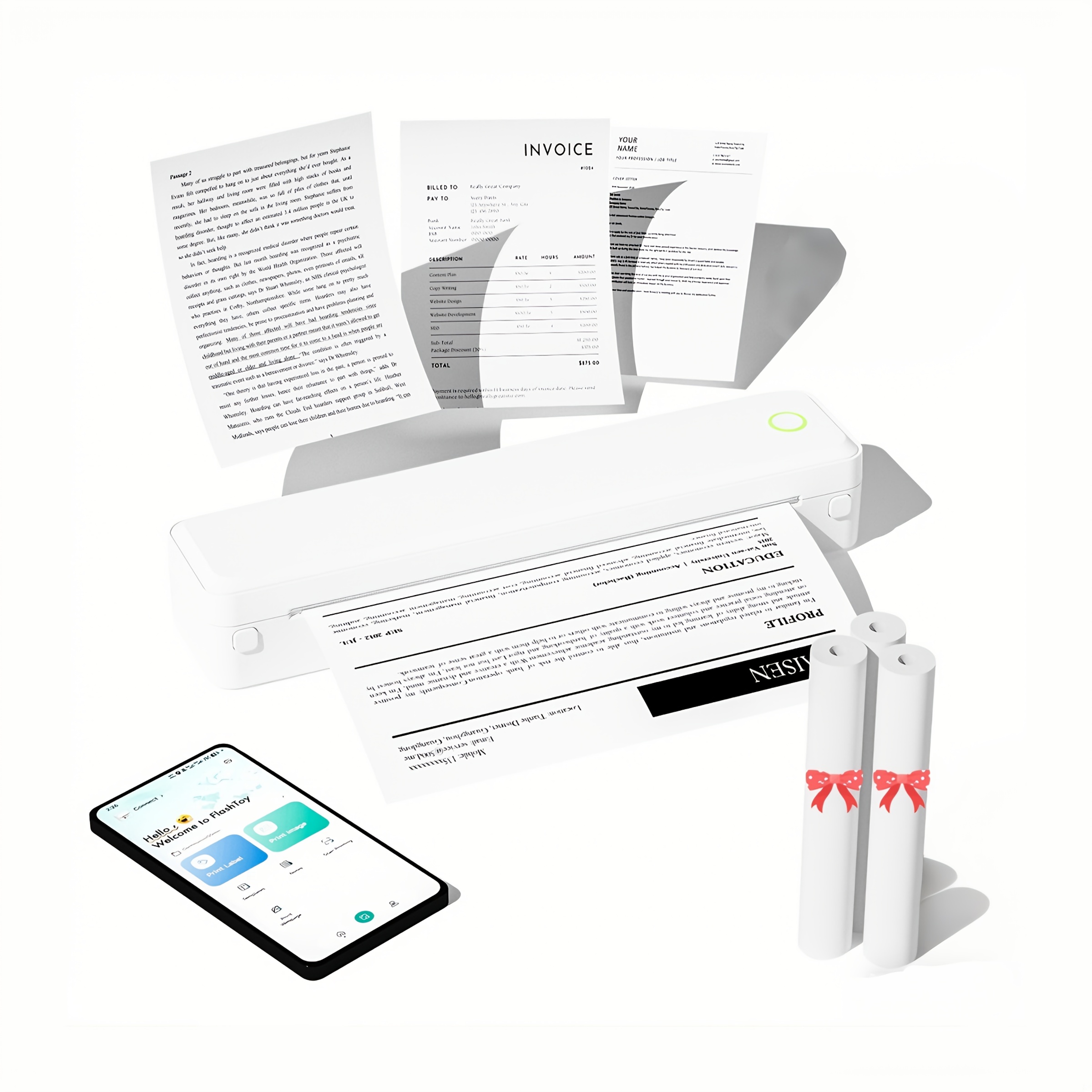 TEMU Wireless Portable Printer For Travel, Inkless Thermal Printer, Compact Size Supports Folding Paper/rolling/tattoo Paper, Compatible With Laptop,