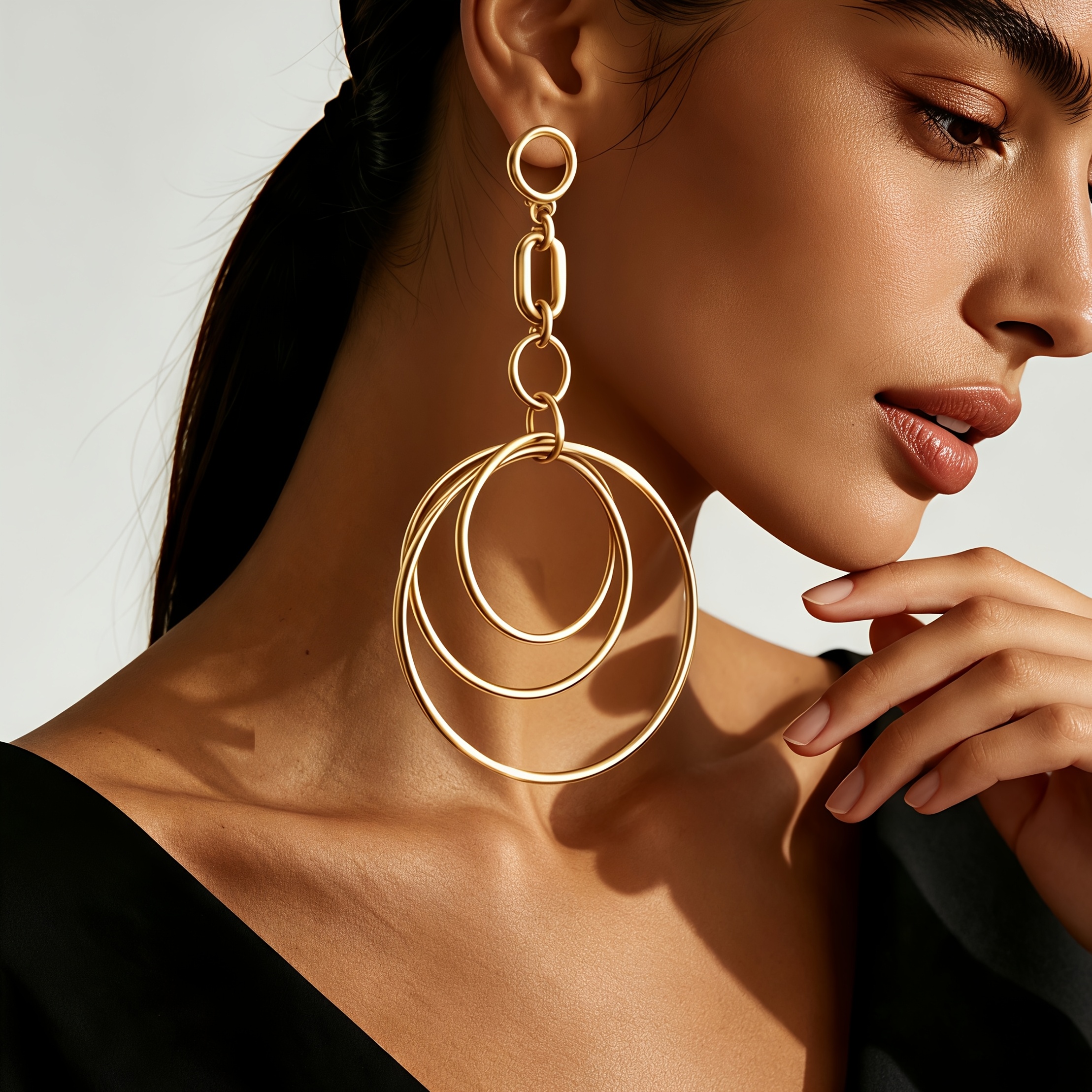 Women's Chain Effect Stacked Circle Long Pendant Earrings
