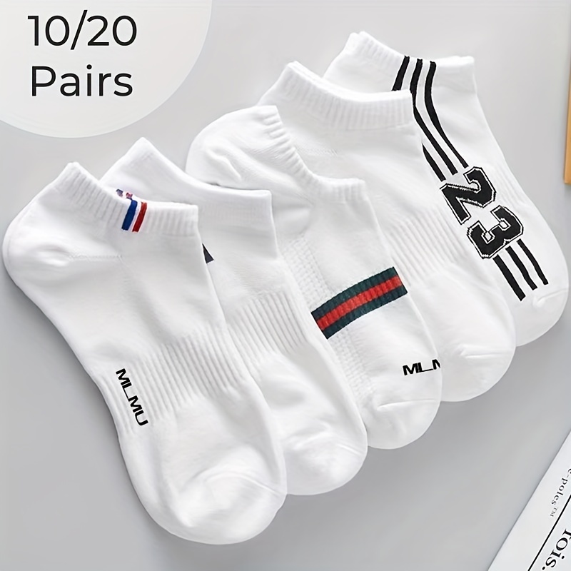 

10 Or 20 Pairs Of Men's Trendy Low Cut Socks, Anti Odor & Sweat Absorption Comfy & Breathable Sport Socks, For Outdoor Wearing All Seasons Wearing