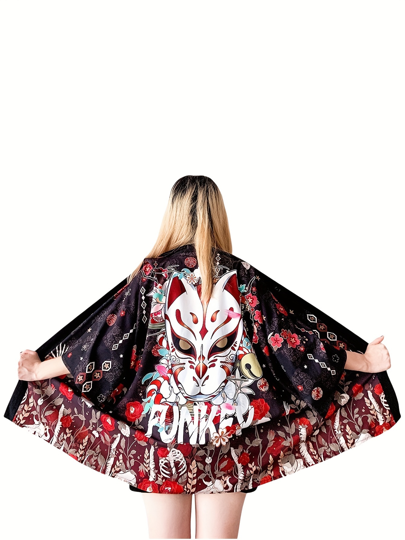 Kimono Cardigan Fox Mask Print Loose fit Robe - Temu