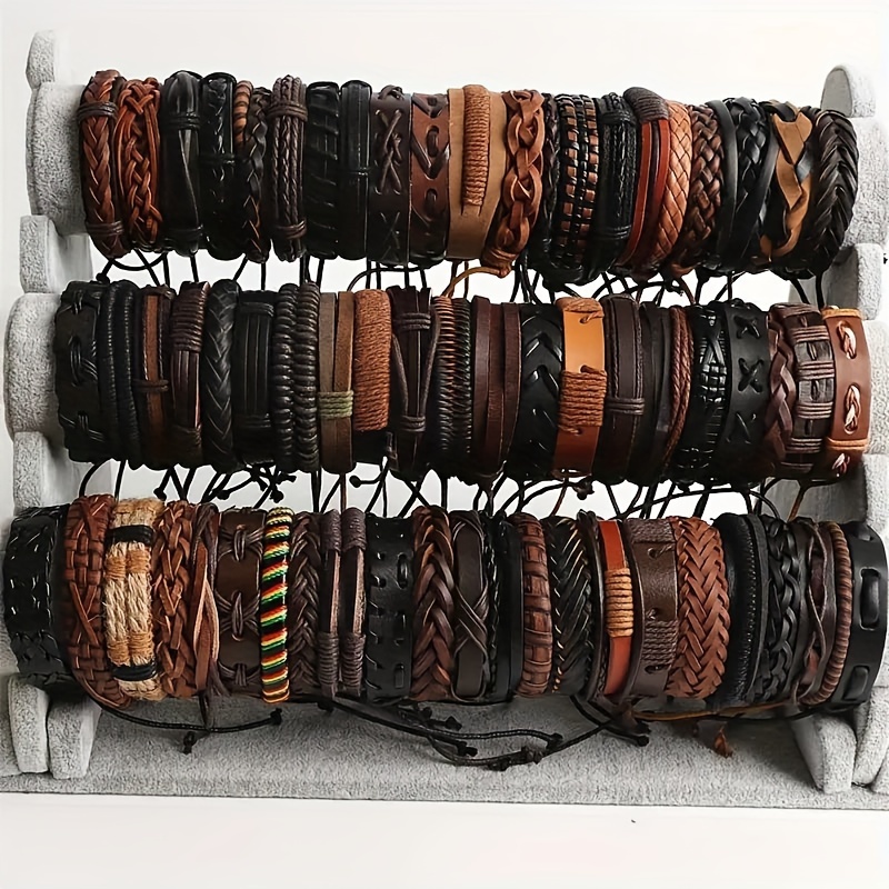 

20pcs Vintage Style Faux Leather Bracelets, Assorted Cuff Wristbands Set, Jewelry Gift, Cute Bracelets