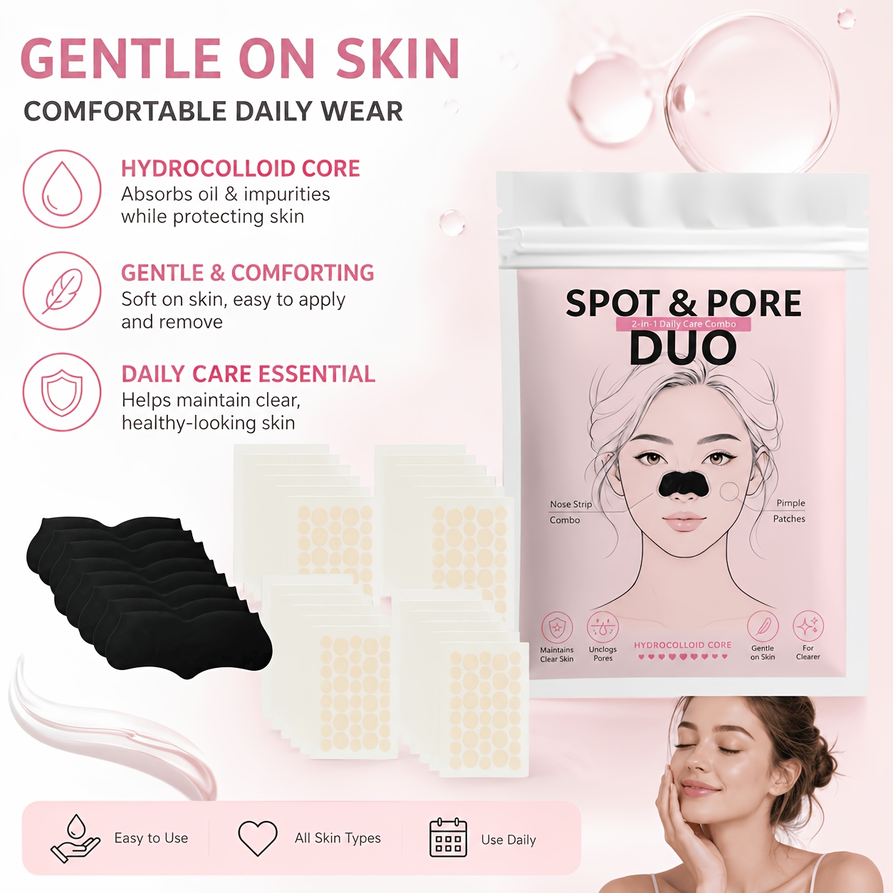 870pcs Facial Beauty Combo Kit with Nose Strip Sheets & Round Face Cover Dots