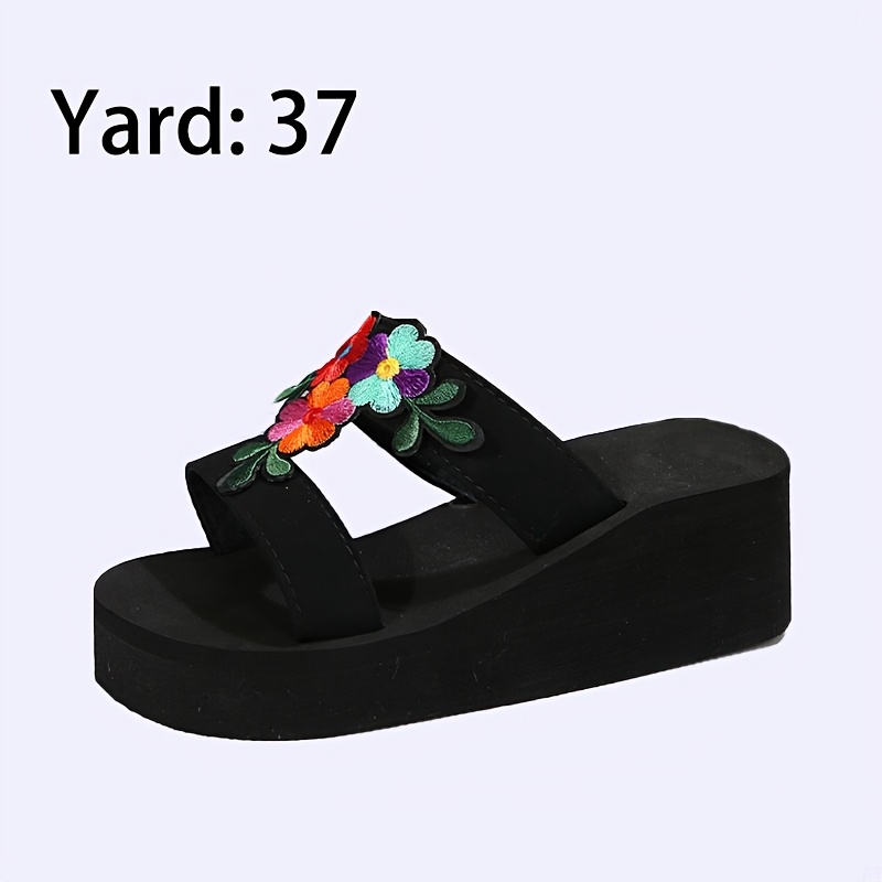 Image of 3 Embroidered Floral Sandals With Thick Soles, Suitable For And Occasions, Women Shoes