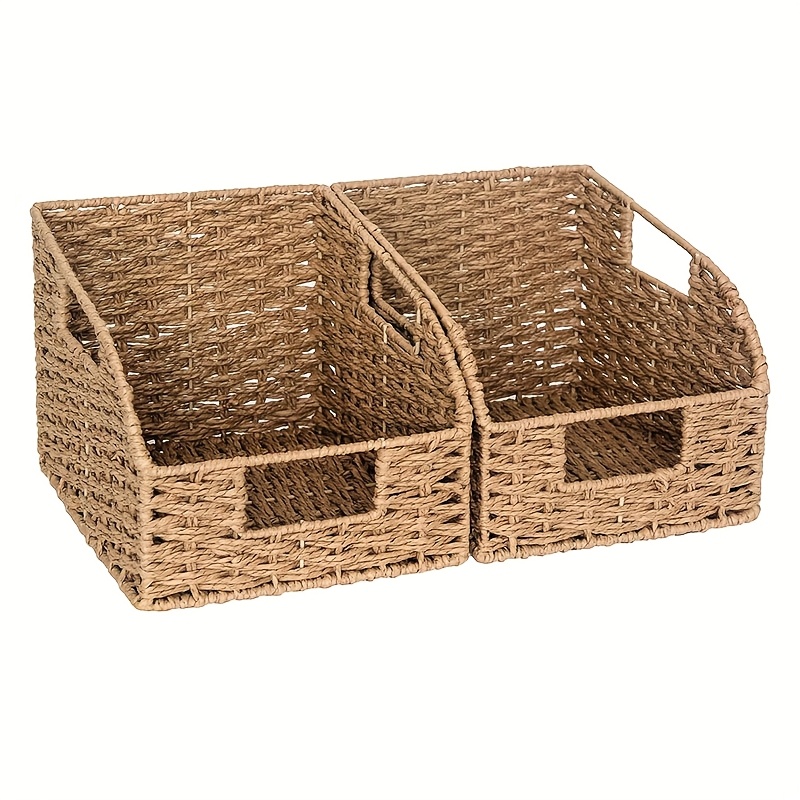TEMU 2pcs Baskets For Organizing Pantry Baskets For Organizing, Paper Rope Baskets With Built-in Handles, Shelf Baskets
