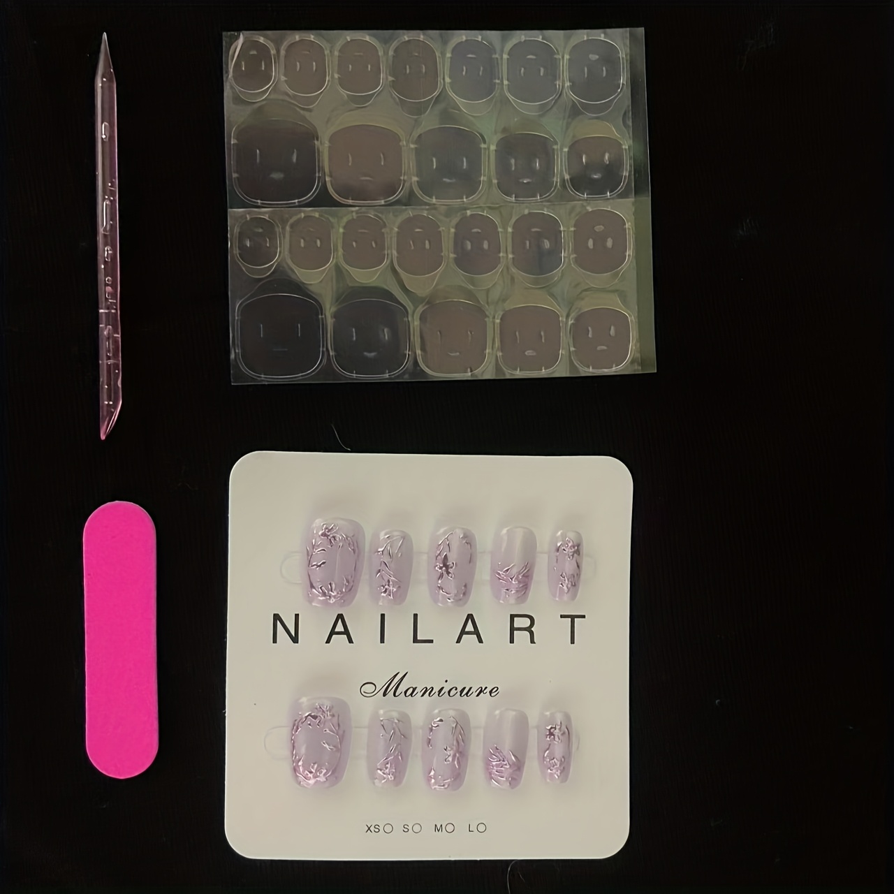 10pcs Short Square Purple Nail Stickers, Floral Leaf Design, Includes 1pc Jelly Glue 1pc Nail Remover Stick 1pc Polishing Strip, Suitable For Parties, Travel, Dance, Daily Wear, Gift For , Reusable