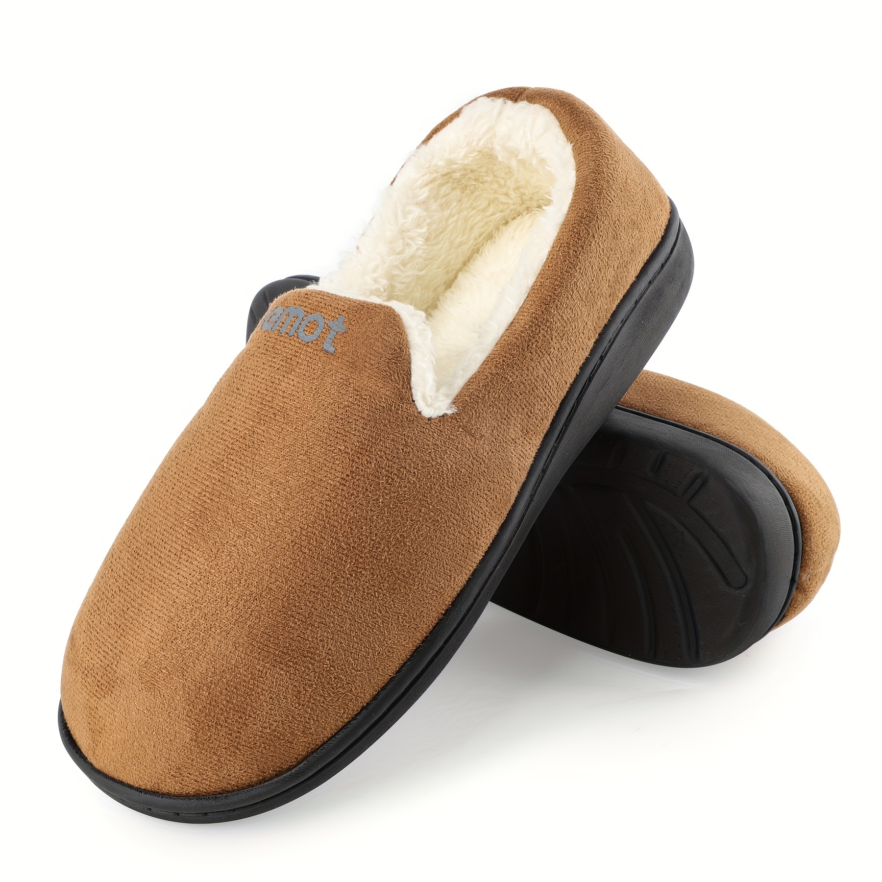 Image of 1 Pair Riemot Women's Warm Fuzzy Slippers - Casual Solid Color Slip- Shoes With Anti-slip Tpr Sole, Flannel Lined Indoor Footwear For