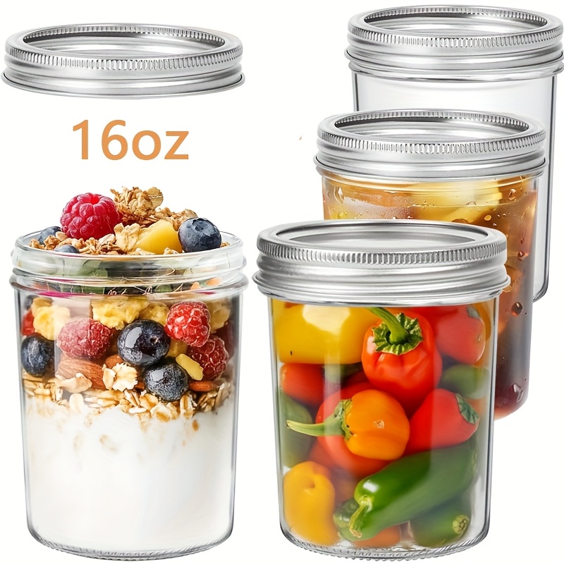 E-shop Wide Mouth Mason Jars in 8, 16 und 24 Oz Größen, Konservierungsbehälter mit Deckel, Glas-Juice-Jars mit Deckel, kleine