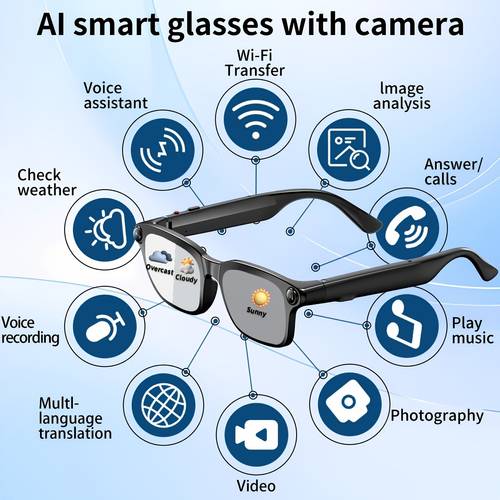 2026 ai smart glasses with an 800w camera feature anti shake video recording dual functionality noise reduction wifi wireless high speed transmission ai object recognition wireless calling conversation translation