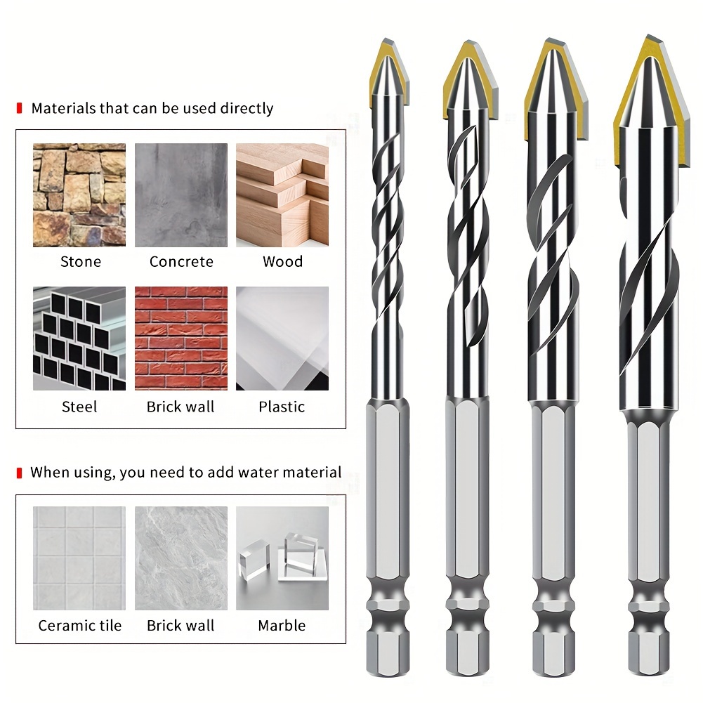 

1pc-5pcs Multifunctional Drill Bits, Eccentric Bit, Construction Tungsten Ceramic Triangle Drill Bit Set For Ceramic/tile/concrete/brick Wall Glass/timber