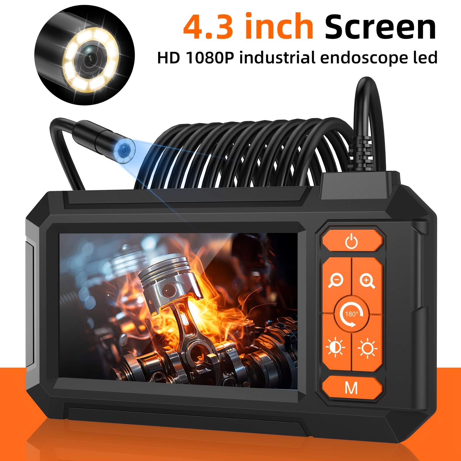 1080p hd camera industrial endoscope 8mm flexible led lens 4 3 inch display ip67 drain inspection device 2600mah rechargeable lithium battery ideal for drain inspection and maintenance hd camera sturdy plastic
