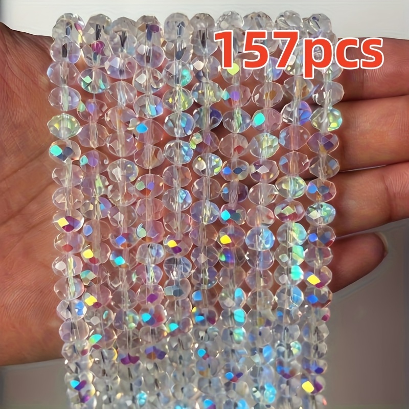 TEMU 157pcs Perles plates en verre de 6mm pour bracelet, collier, perles d'espacement, créations de bijoux artisanales, parfaites pour la fabrication
