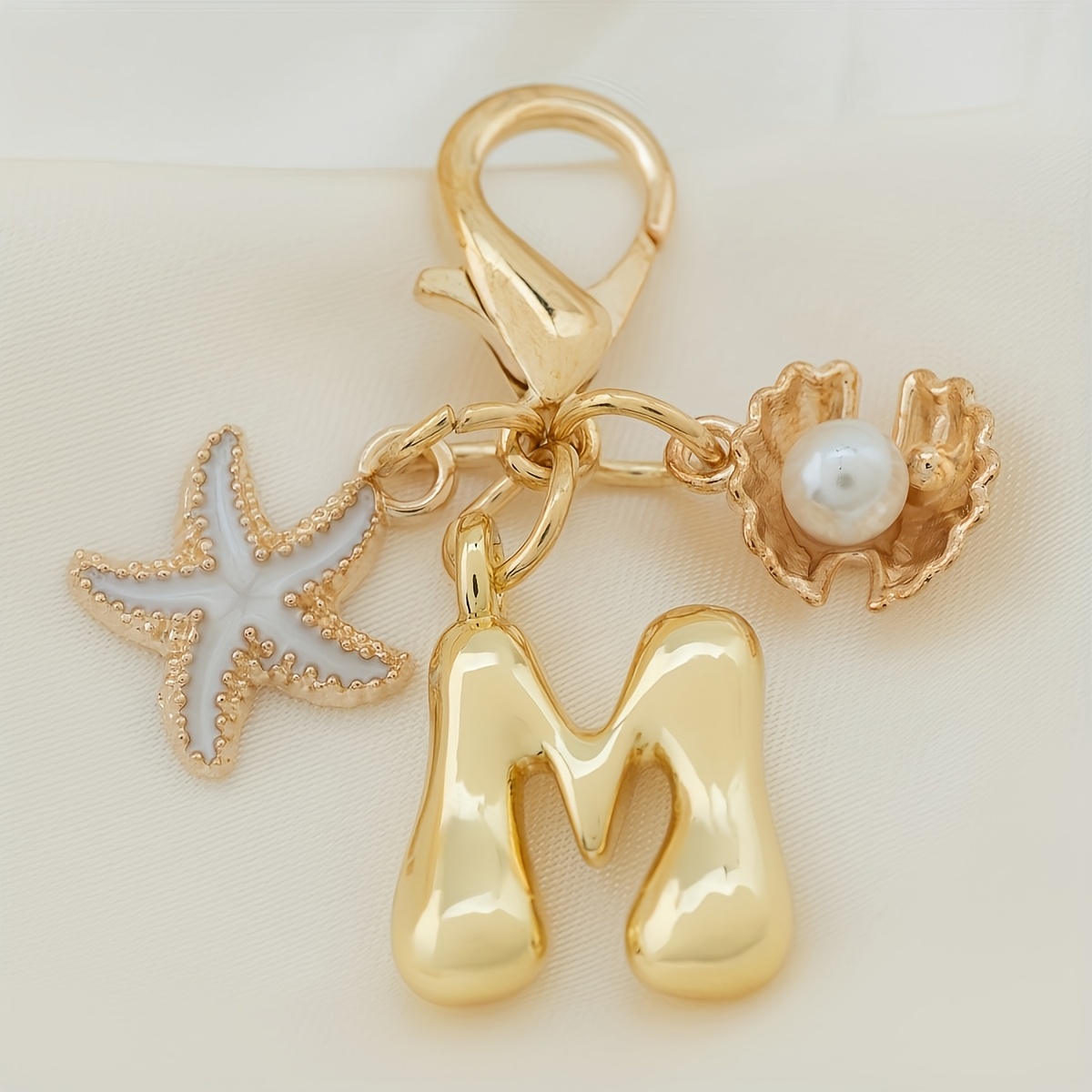 TEMU 1pc Golden Retro Bohemian Keychain With Starfish And Shell Decoration Additions Birthday Anniversary Exquisite Gift Durable Backpack Wallet