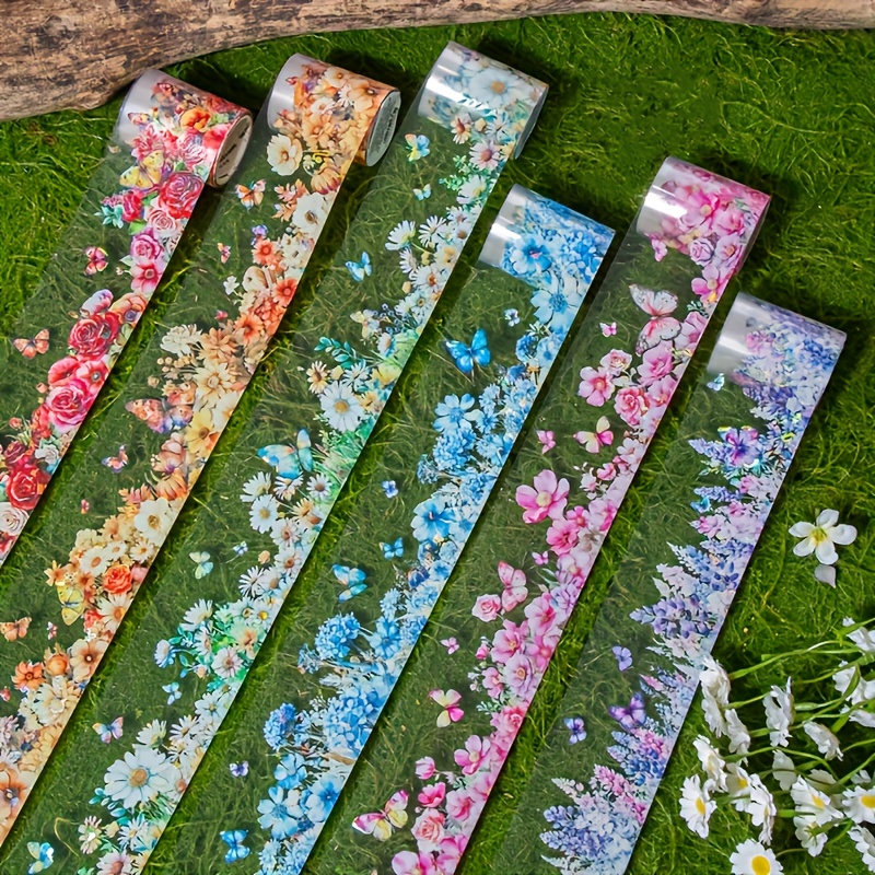 

6-piece Floral Washi Tape Set - Waterproof, Self-adhesive Decorative Stickers For Scrapbooking, Journals & Diy Crafts