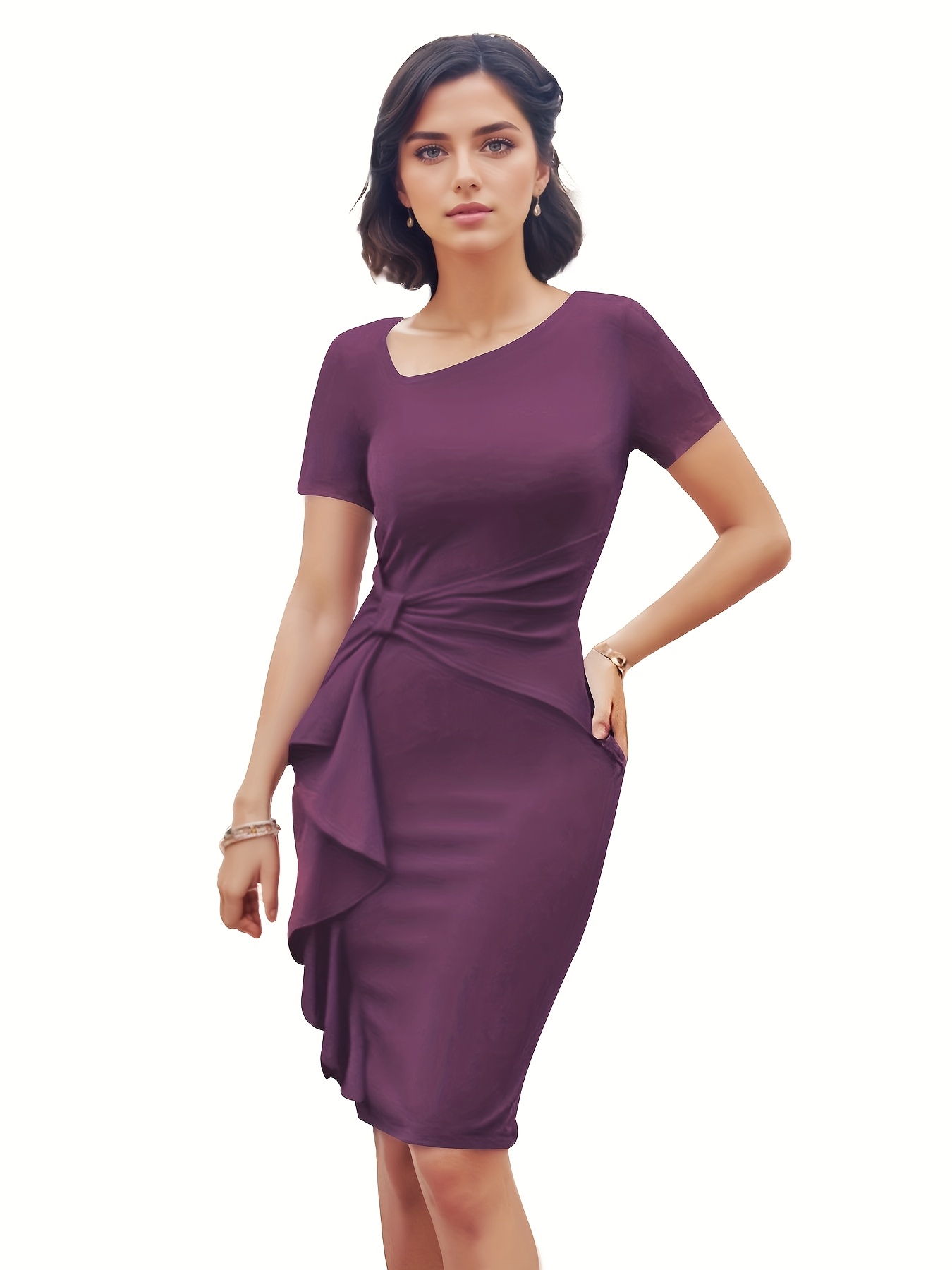A Stylish And Elegant Fitted Short-Sleeve Dress for Women.