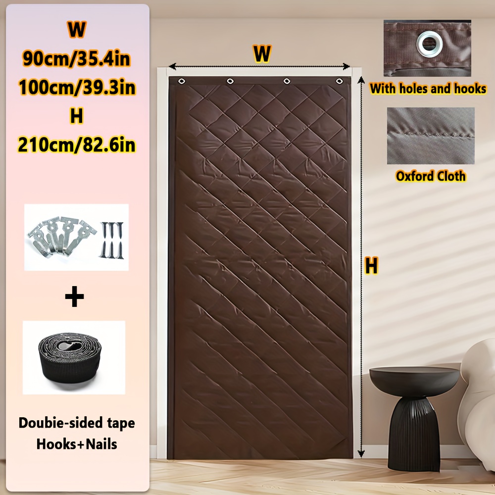 TEMU Winter Cold Insulation Curtain With Hooks - Thermal Insulating Blanket For Balcony/porch, Side Opening Temporary Screen Door, Secure Free, ,