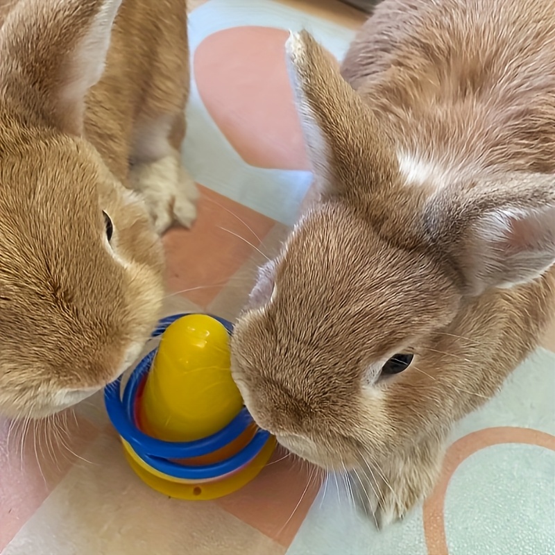 Colorful Exercise Rabbit Toy - Interactive Chew and Bite Ring Toss Game, Educational Play for Rabbits and Guinea Pigs, No Batteries Required, Plastic Material, Includes 6 Colorful Rings, Rabbit Accessories
