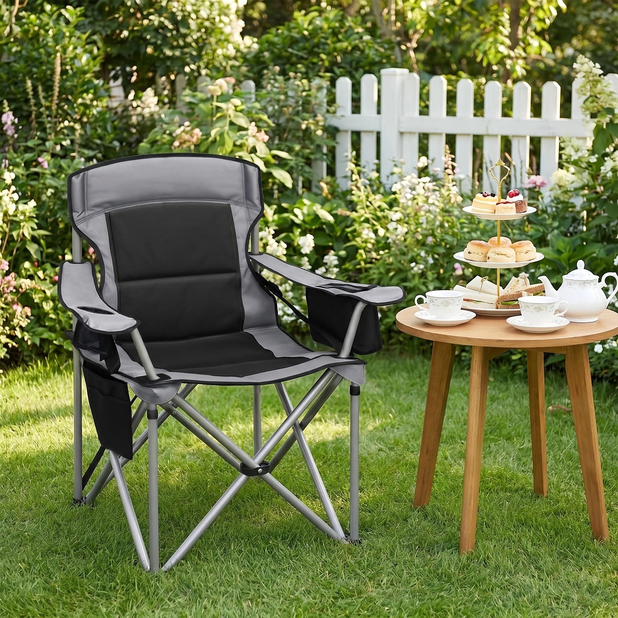 Image of Large Folding Camping Chair, With A Weight Capacity Of 220 Kg And A Seat Width Of 63 Cm. With A Cooler Bag And Cup Holders. Easy To Carry And Ideal For Fishing, Camping And Use On . Xl