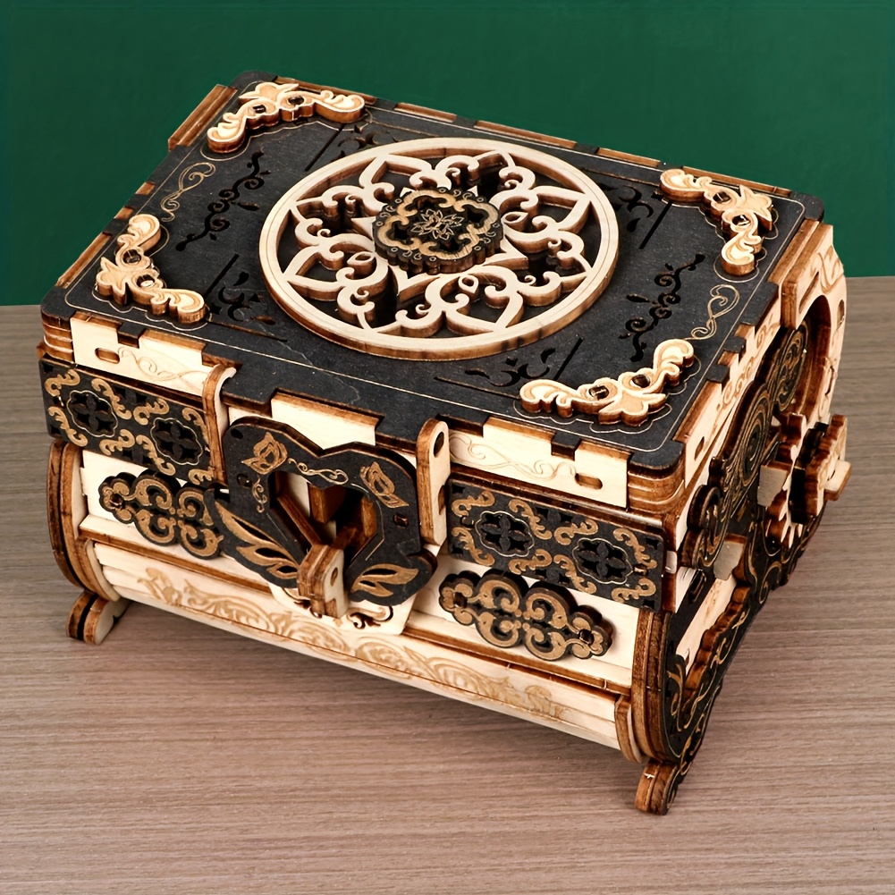 1pc 3d wooden puzzle mechanical jewelry box wedding ring box hand assembled machinery treasure box desktop display model mothers day gift craft kit no power needed