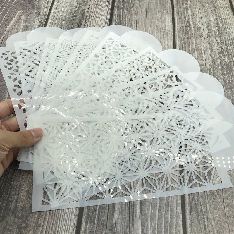 a set of 10 cake stencils for and dessert decoration featuring intricate designs   baking tools used in birthday parties and celebrations