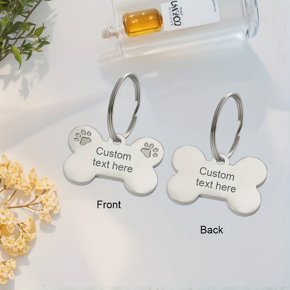 TEMU Customizable Stainless Bone & Paw Print Id Tags - Engrave With Your Text, Durable & Rust-proof, Pet Collars, Harnesses & Leashes, Dog Id Tags |