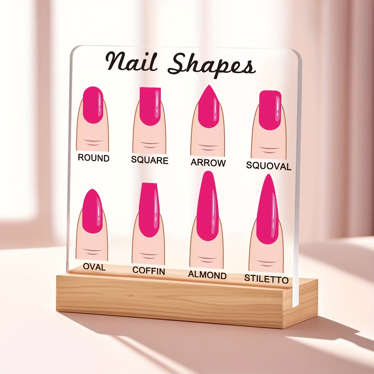 Nailfie Photo Prop - Press-on Nails Show Board - Hot Pink Nail Shapes Display Board - Transparent Acrylic Nails Art Prop - 1pc Nail Shop Decoration - Desktop Nail Art Works - Nails Salon Decor Accessory Gift for Manicurist