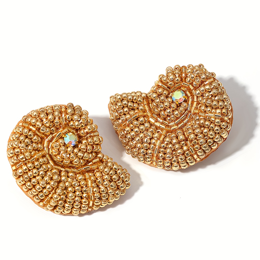 E-shop 2er Set Exquisite Goldfarbene Muschel Ohrringe Damenmode Eingefasste Strasssteine Ohrringe Lady Sommer Strandurlaub Ohrzubehör Herren Schmuckset