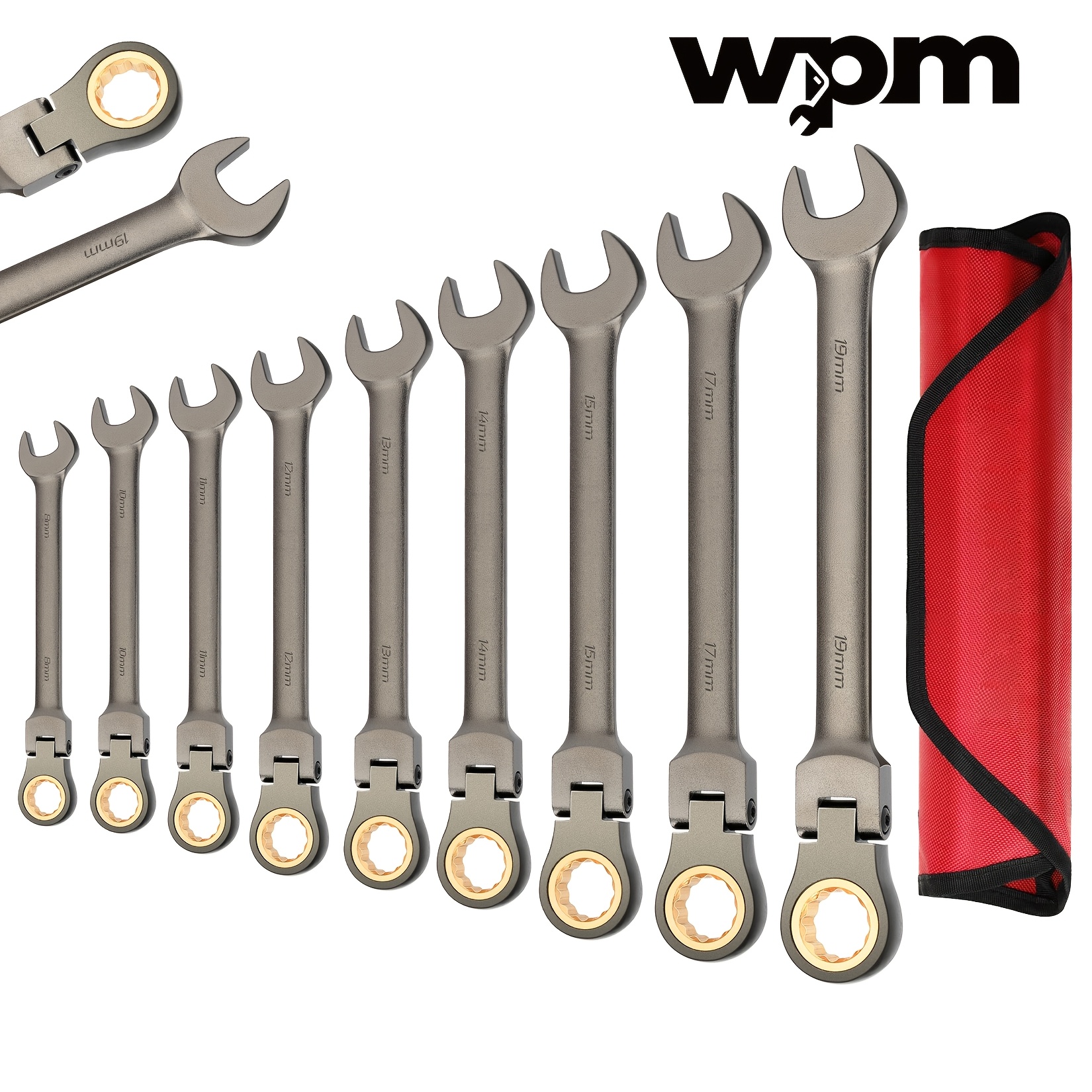 TEMU Ratcheting Wrench Shall 9pcs Flex-head Ratcheting Combination Wrench Set, 72 Teeth Metric 8-19mm(8, 10, 11, 12, 13, 14, 15, 17, 19mm),