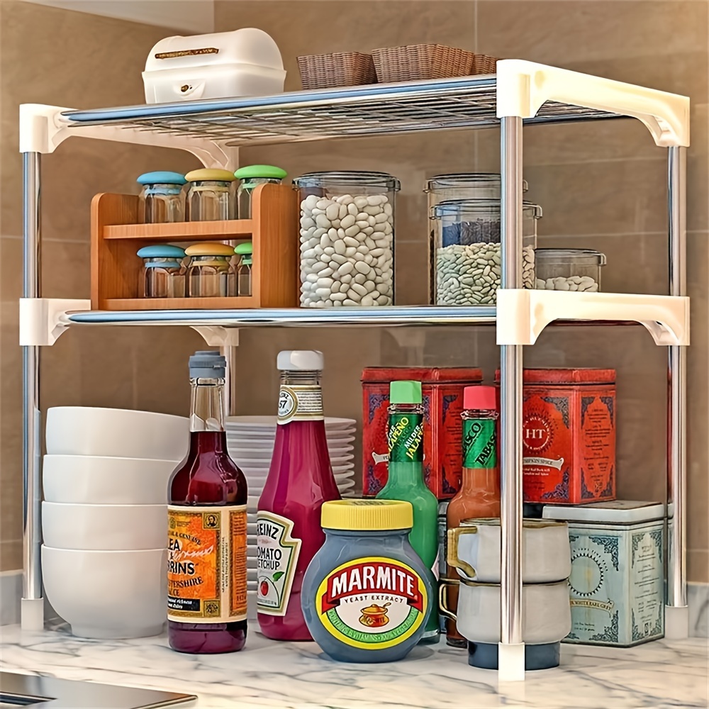 1pc modern multi layer kitchen storage rack metal and pvc construction open shelving design   no power needed ideal for countertop sink and microwave oven details 0